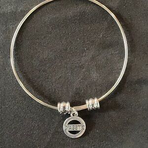 Silver Tone Bangle Bracelet with Diabetic Charm